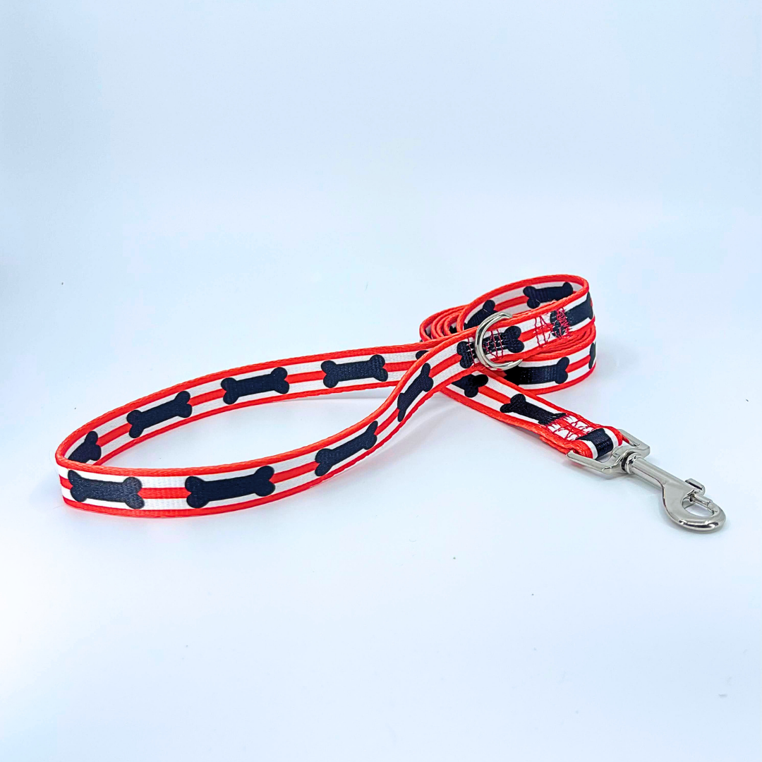 Red and Black Bones 1" Dog Leash
