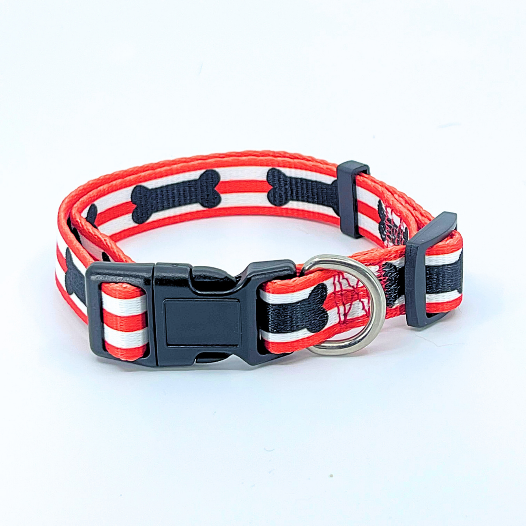 Red and Black Bones Dog Collar