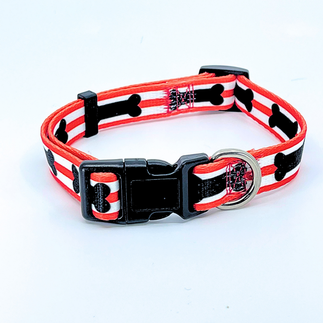 Red and Black Bones Dog Collar